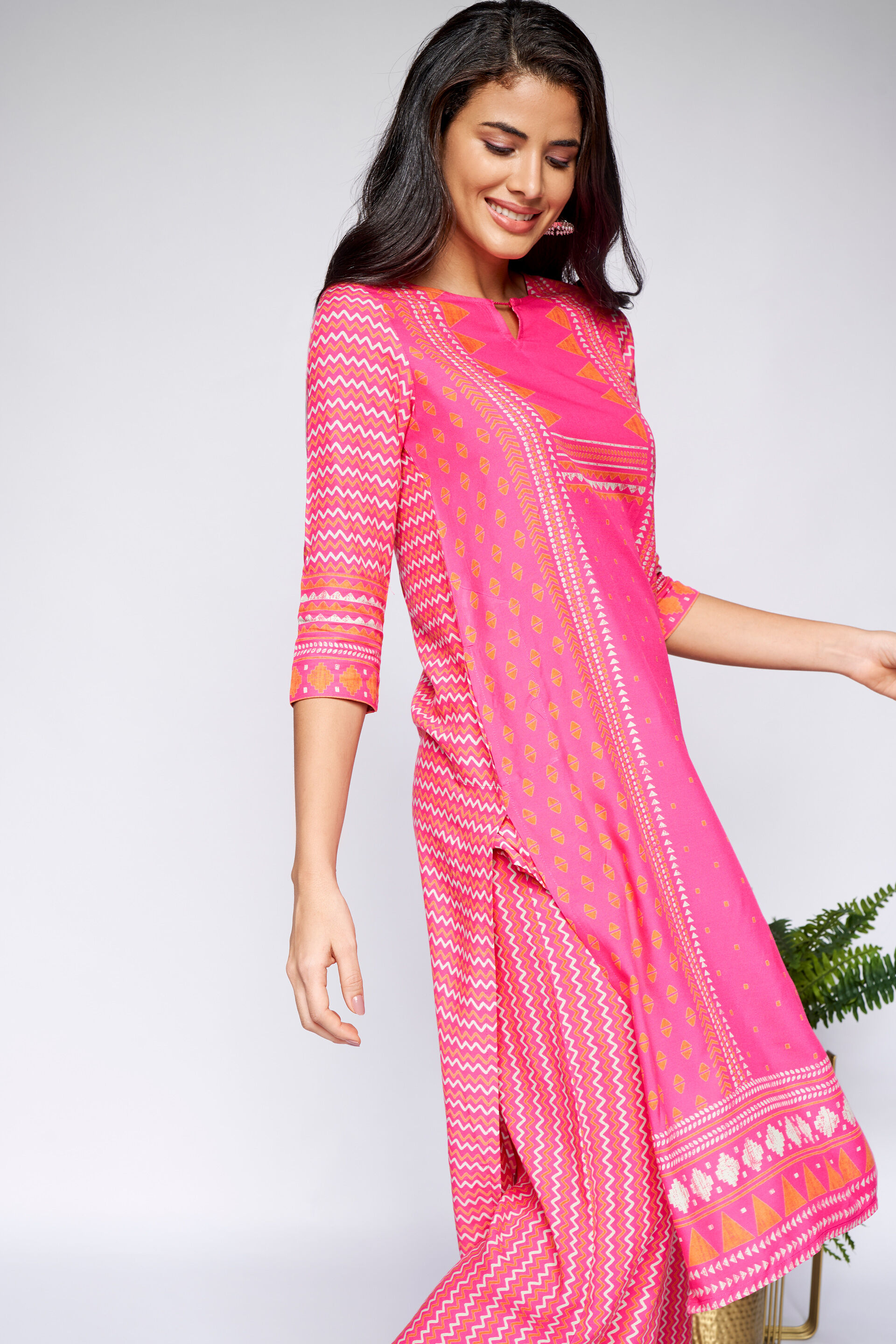 Pink Regular A-Line Kurta, Pink, image 2